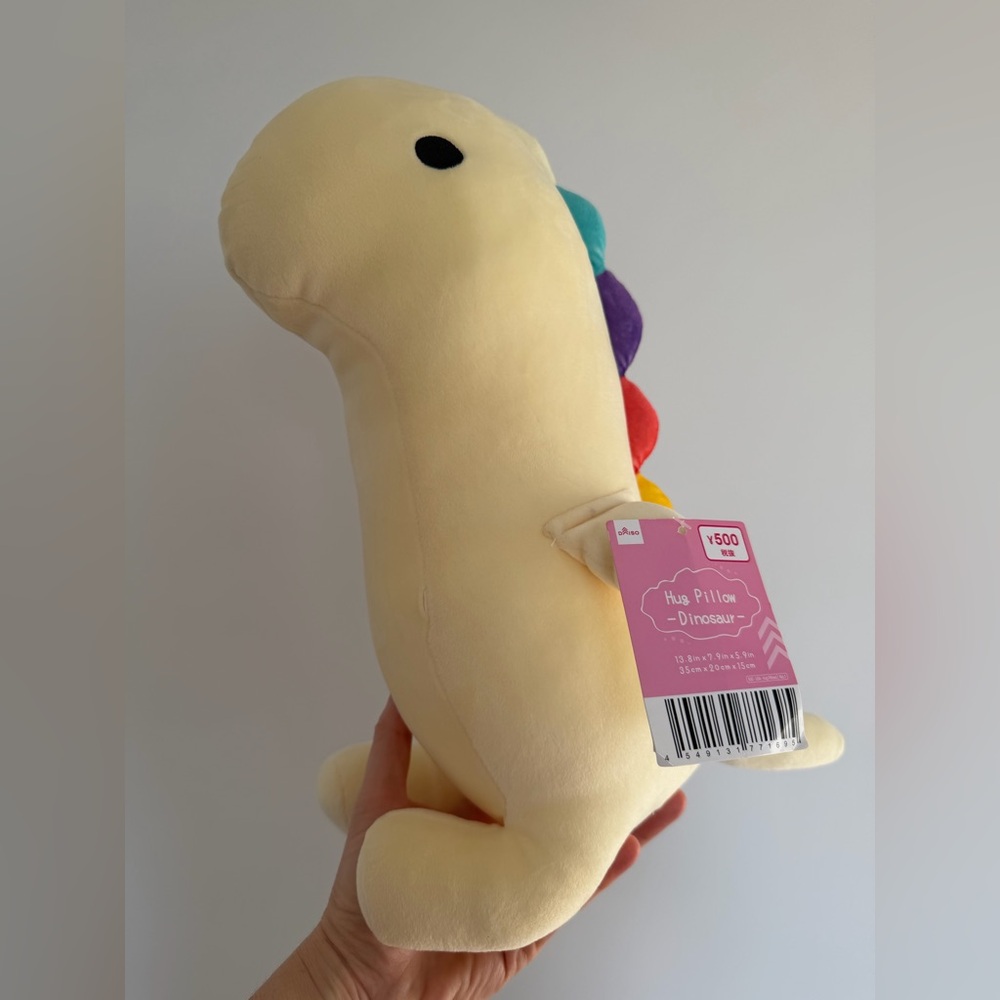 Daiso Dinosaur Hug Pillow Plush – Rainbow Spikes Soft Toy NWT